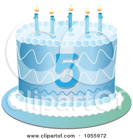 Royalty-Free Vector Clip Art Illustration of a Blue Fifth Birthday Cake With Candles by Pams Clipart