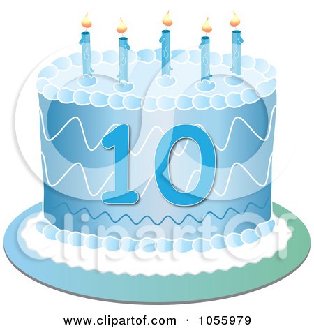 Royalty-Free Vector Clip Art Illustration of a Blue Tenth Birthday Cake With Candles by Pams Clipart