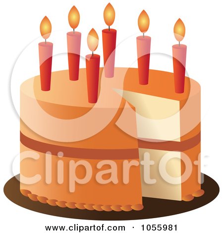 Royalty-Free Vector Clip Art Illustration of an Orange Birthday Cake With Candles by Pams Clipart
