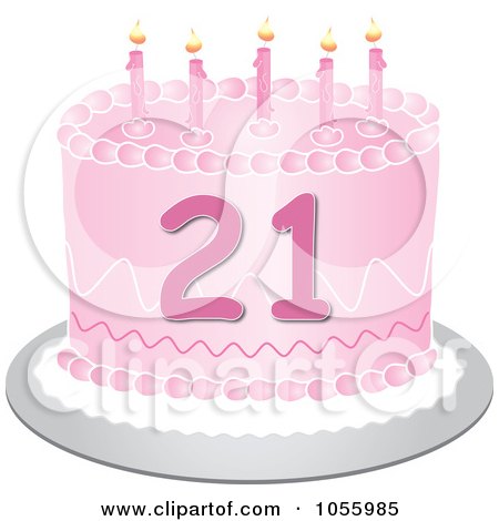 Royalty-Free Vector Clip Art Illustration of a Pink Twenty First Birthday Cake With Candles by Pams Clipart