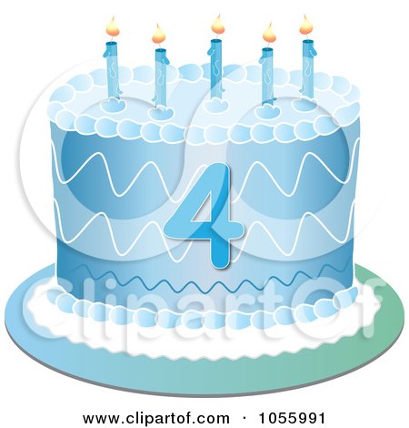 Royalty-Free Vector Clip Art Illustration of a Blue Fourth Birthday Cake With Candles by Pams Clipart