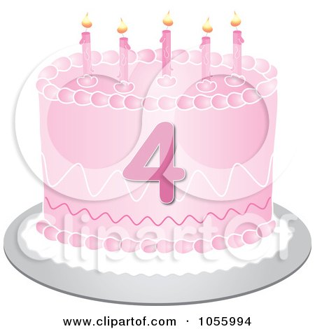 Royalty-Free Vector Clip Art Illustration of a Pink Fourth Birthday Cake With Candles by Pams Clipart