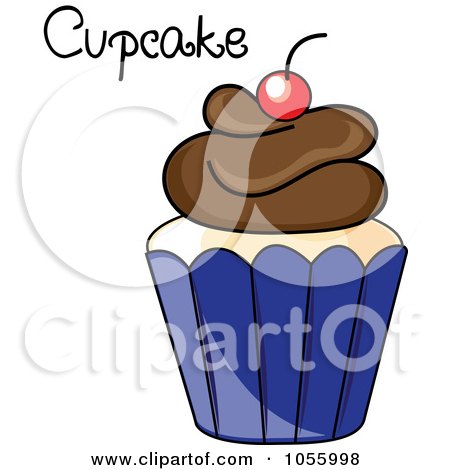 Royalty-Free Vector Clip Art Illustration of a Chocolate Frosted Cupcake In A Blue Cup With Text by Pams Clipart