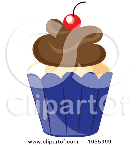 Royalty-Free Vector Clip Art Illustration of a Chocolate Frosted Cupcake In A Blue Cup - 2 by Pams Clipart