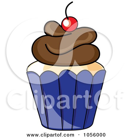 Royalty-Free Vector Clip Art Illustration of a Chocolate Frosted Cupcake In A Blue Cup - 1 by Pams Clipart