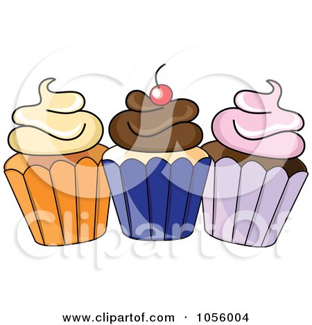 Royalty-Free Vector Clip Art Illustration of Three Cupcakes With A Lot Of Frosting by Pams Clipart