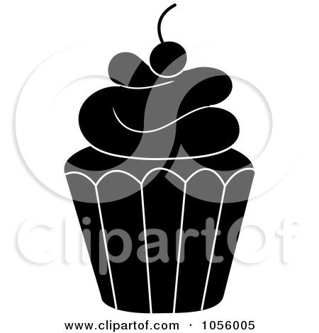 Royalty-Free Vector Clip Art Illustration of a Black And White Cupcake by Pams Clipart