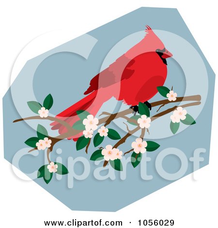 Royalty-Free Vector Clip Art Illustration of a Red Cardinal On A Blossoming Branch by Pams Clipart