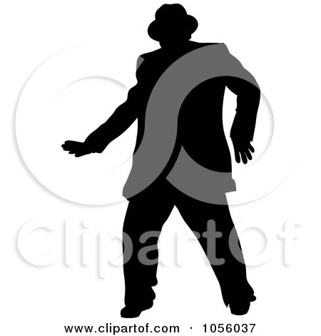 Royalty-Free Vector Clip Art Illustration of a Silhoeutted Chubby Man Dancing by Pams Clipart