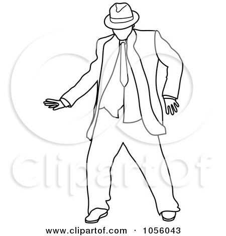 Royalty-Free Vector Clip Art Illustration of an Outlined Chubby Man Dancing by Pams Clipart