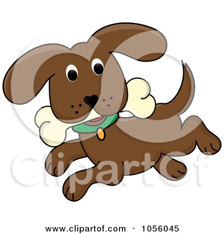 Royalty-Free Vector Clip Art Illustration of a Brown Dog Running With A Bone by Pams Clipart