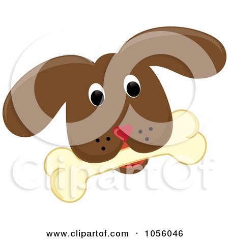 Royalty-Free Vector Clip Art Illustration of a Brown Puppy Face With A Bone by Pams Clipart
