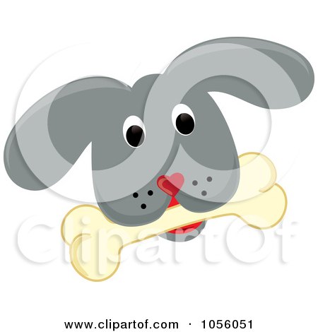Royalty-Free Vector Clip Art Illustration of a Gray Puppy Face With A Bone by Pams Clipart