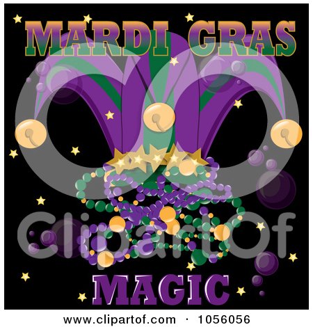 Royalty-Free Vector Clip Art Illustration of a Purple And Green Mardi Gras Jester Hat With Beads by Pams Clipart