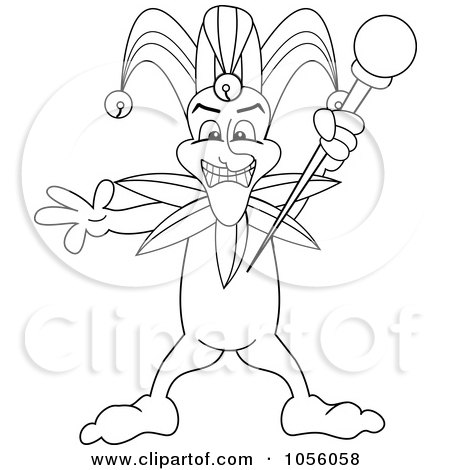 Coloring Page Outline Of A Mardi Gras Jester Holding A Staff Posters ...