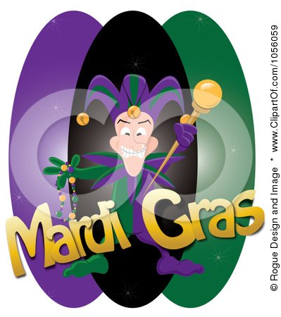 Royalty-Free Vector Clip Art Illustration of a Mardi Gras Jester With Beads And A Wand by Pams Clipart