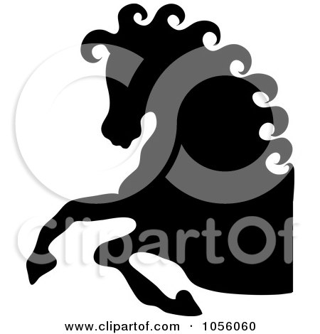 Royalty-Free Vector Clip Art Illustration of a Black Horse Silhouette With A Styled Mane by Pams Clipart