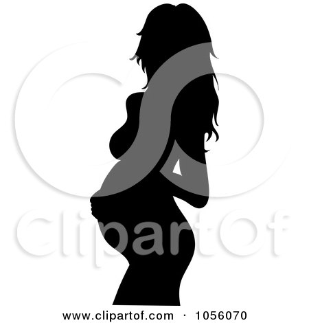 Royalty-Free Vector Clip Art Illustration of a Black Silhouetted Pregnant Woman Holding Her Belly by Pams Clipart