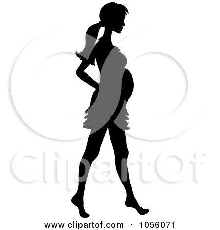 Royalty-Free Vector Clip Art Illustration of a Black Silhouetted Pregnant Woman Walking Barefoot by Pams Clipart