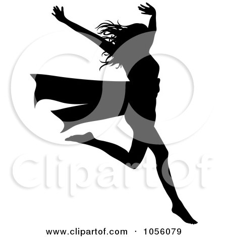 Royalty-Free Vector Clip Art Illustration of a Silhouetted Woman Breaking Through A Red Ribbon by Pams Clipart