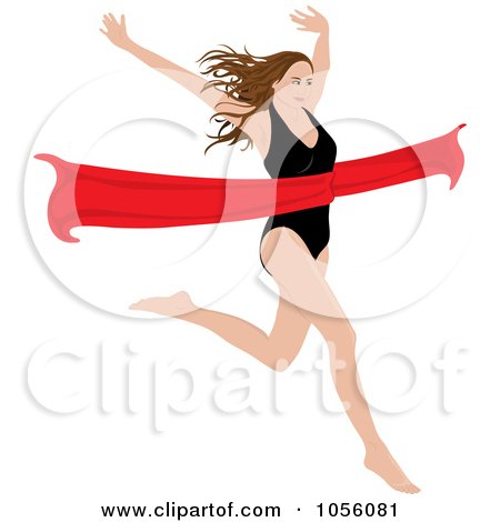 Royalty-Free Vector Clip Art Illustration of a Brunette Woman Breaking Through A Red Ribbon by Pams Clipart