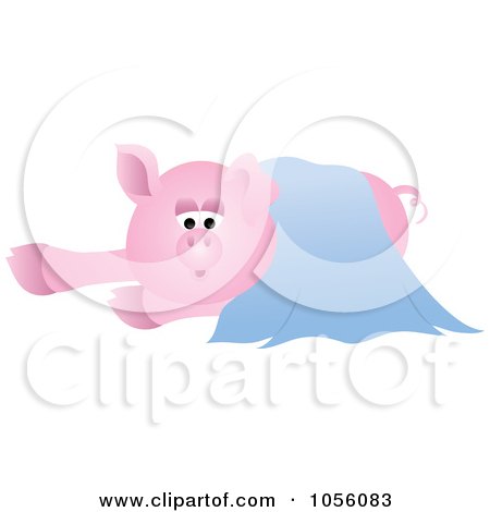 Royalty-Free Vector Clip Art Illustration of a Pig In A Blue Blanket by Pams Clipart