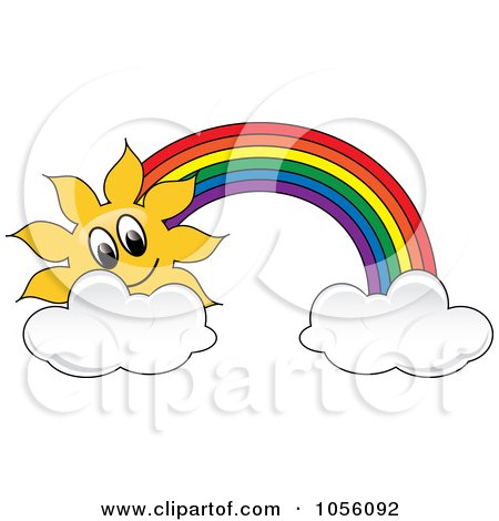 Royalty-Free Vector Clip Art Illustration of a Sun And Rainbow With Clouds by Pams Clipart