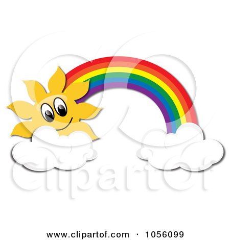 Royalty-Free Vector Clip Art Illustration of a Sun And Rainbow With Two Clouds by Pams Clipart