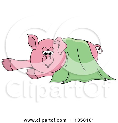 Royalty-Free Vector Clip Art Illustration of a Piggy In A Green Blanket by Pams Clipart