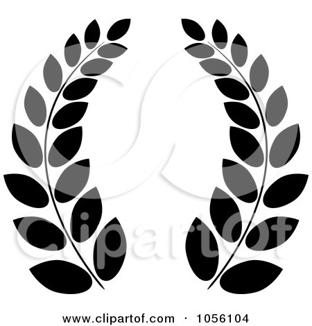 Royalty-Free Vector Clip Art Illustration of a Black And White Greek Wreath Of Olive Branches by Pams Clipart