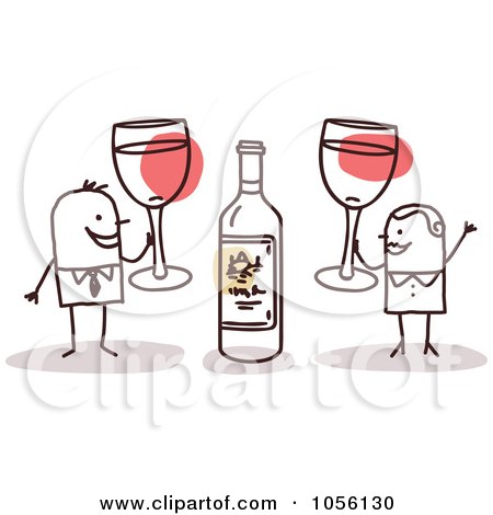 Royalty-Free Vector Clip Art Illustration of a Stick Couple Toasting With Red Wine by NL shop