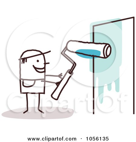 Royalty-Free Vector Clip Art Illustration of a Stick Man Painting A Wall Blue by NL shop