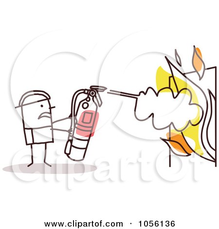 Royalty-Free Vector Clip Art Illustration of a Stick Man Fire Fighter Extinguishing Flames by NL shop