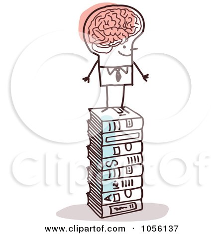 Royalty-Free Vector Clip Art Illustration of a Stick Man With A Huge Brain, Standing On Books by NL shop