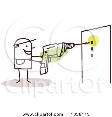 Royalty-Free Vector Clip Art Illustration of a Stick Man Drilling Holes In A Wall by NL shop