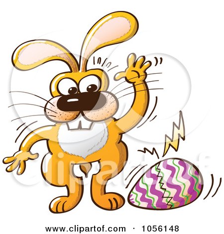 Royalty-Free Vector Clip Art Illustration of a Yellow Bunny Cracking And Laying An Easter Egg by Zooco