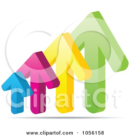 Royalty-Free Vector Clip Art Illustration of a Bar Graph Of 3d Colorful Arrows Pointing Upwards by Andrei Marincas