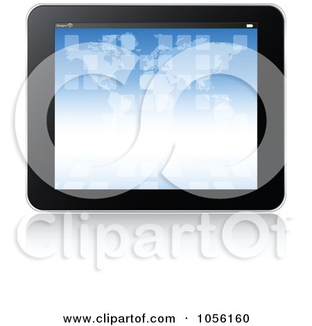 Royalty-Free Vector Clip Art Illustration of a Black Tablet With A Blue Atlas by Andrei Marincas
