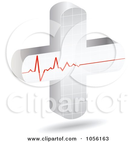 Royalty-Free Vector Clip Art Illustration of a Heart Beat On A 3d Cross by Andrei Marincas