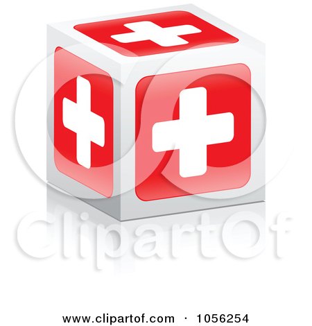 Royalty-Free Vector Clip Art Illustration of a Red Medical Cross Cube With A Reflection by Andrei Marincas