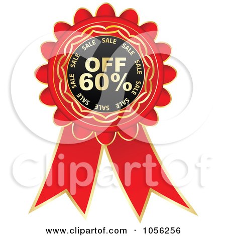Royalty-Free Vector Clip Art Illustration of a Red And Gold 60 Percent Off Discount Rosette Ribbon by Andrei Marincas