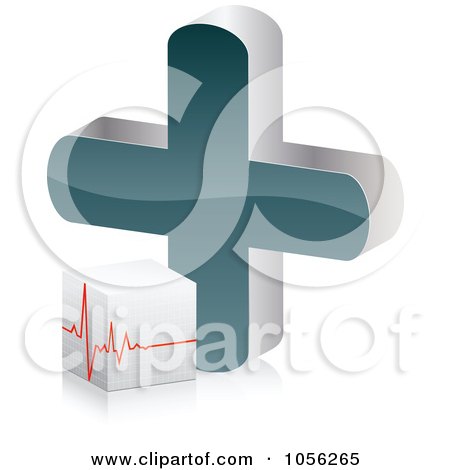 Royalty-Free Vector Clip Art Illustration of a 3d Heart Beat Cube By A Cross by Andrei Marincas
