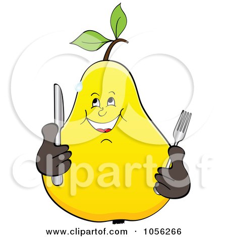Royalty-Free Vector Clip Art Illustration of a Hungry Pear Character Holding Silverware by Andrei Marincas