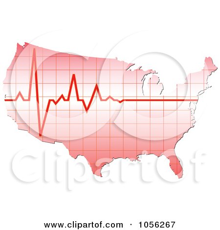 Royalty-Free Vector Clip Art Illustration of a Heart Beat Over America by Andrei Marincas