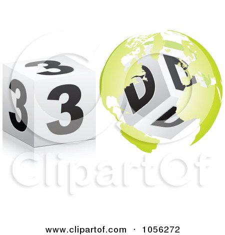 Royalty-Free Vector Clip Art Illustration of a Digital Collage Of A 3 Cube And Atlas Around A D Cube by Andrei Marincas