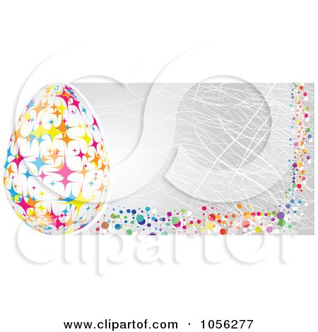 Royalty-Free Vector Clip Art Illustration of a Gray Easter Banner With Polka Dots And A Starry Egg by Andrei Marincas