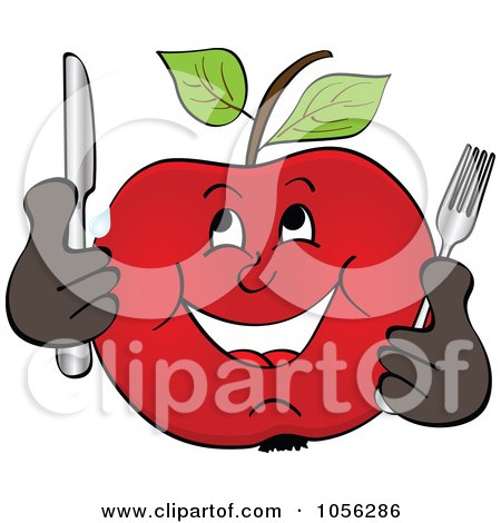 Royalty-Free Vector Clip Art Illustration of a Hungry Apple Character Holding Silverware by Andrei Marincas