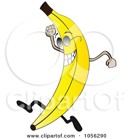 Royalty-Free Vector Clip Art Illustration of a Banana Character Wearing Shades And Running by Andrei Marincas