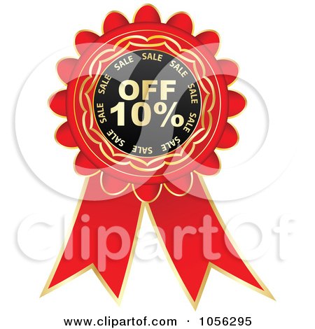 Royalty-Free Vector Clip Art Illustration of a Red And Gold 10 Percent Off Discount Rosette Ribbon by Andrei Marincas