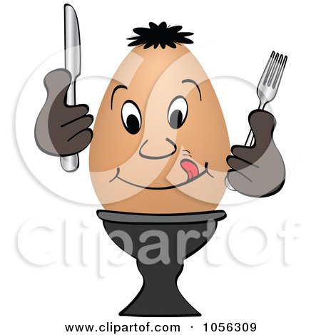 Royalty-Free Vector Clip Art Illustration of a Hungry Egg Character Holding Silverware by Andrei Marincas